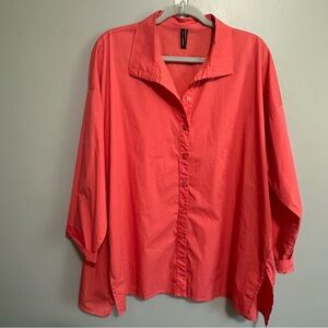 Stella Carakasi Coral Button Up Shirt Tunic Natural lux Cotton Lagenlook L/XL